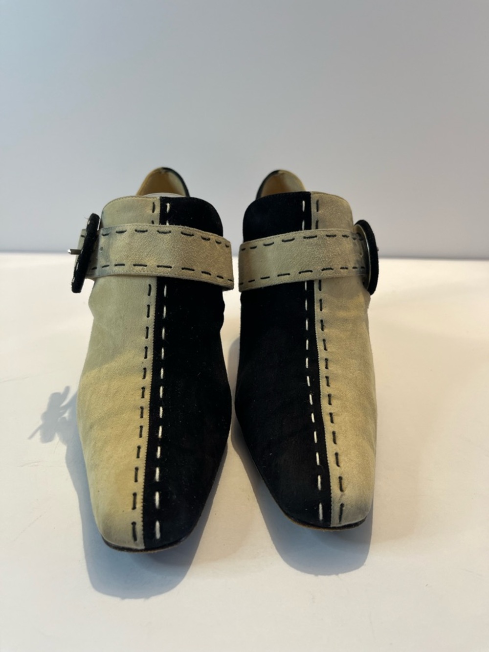 Philippe Model Black and Tan Suede Strap Heels